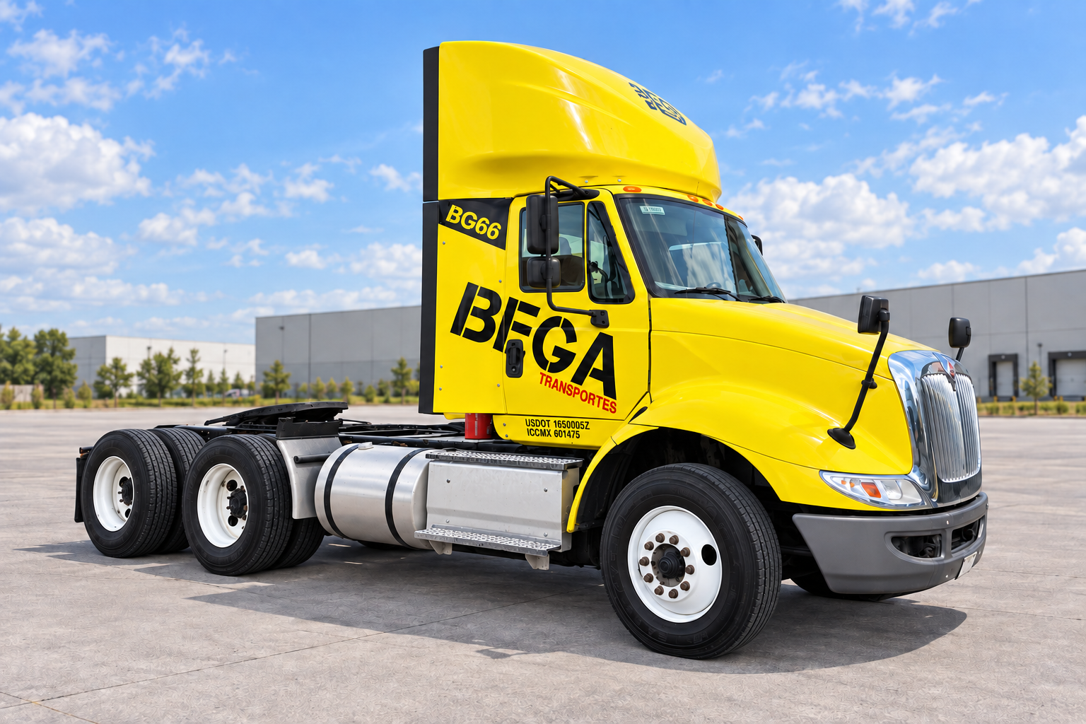 Unidad amarilla BG66 de Transportes Bega, fotografía retocada